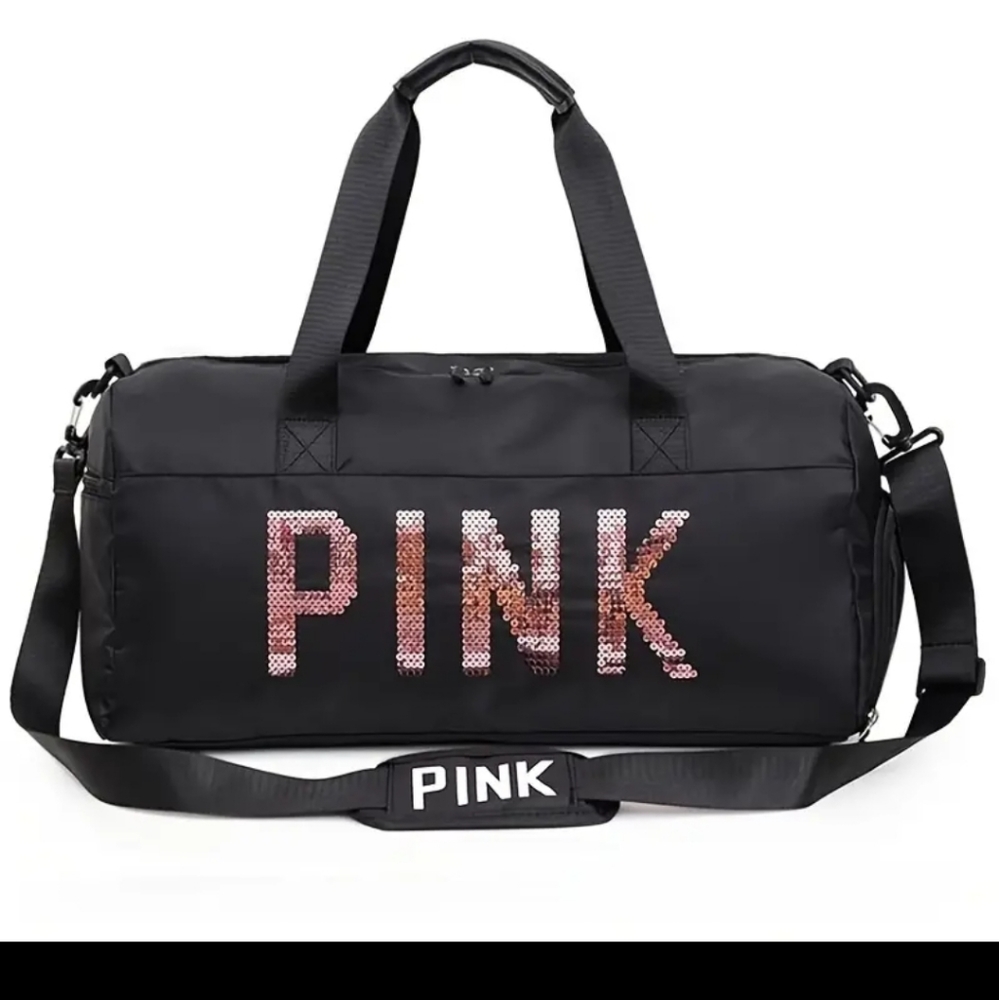 Nylon duffel bag with PINK sequins